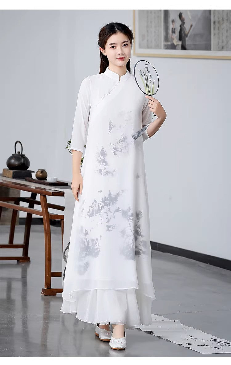 Chinese-Inspired Hanfu，Zen-Inspired Vintage Ink Wash Painting Hanfu