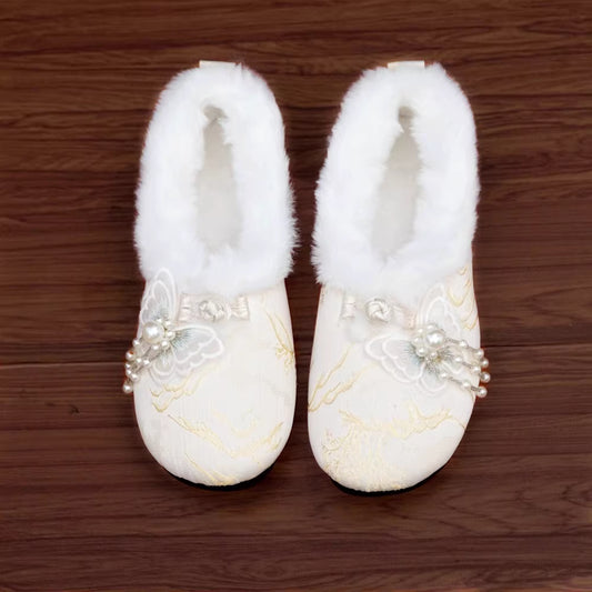 Fleece-lined Warm Embroidered Shoes | Winter Soft-soled Style