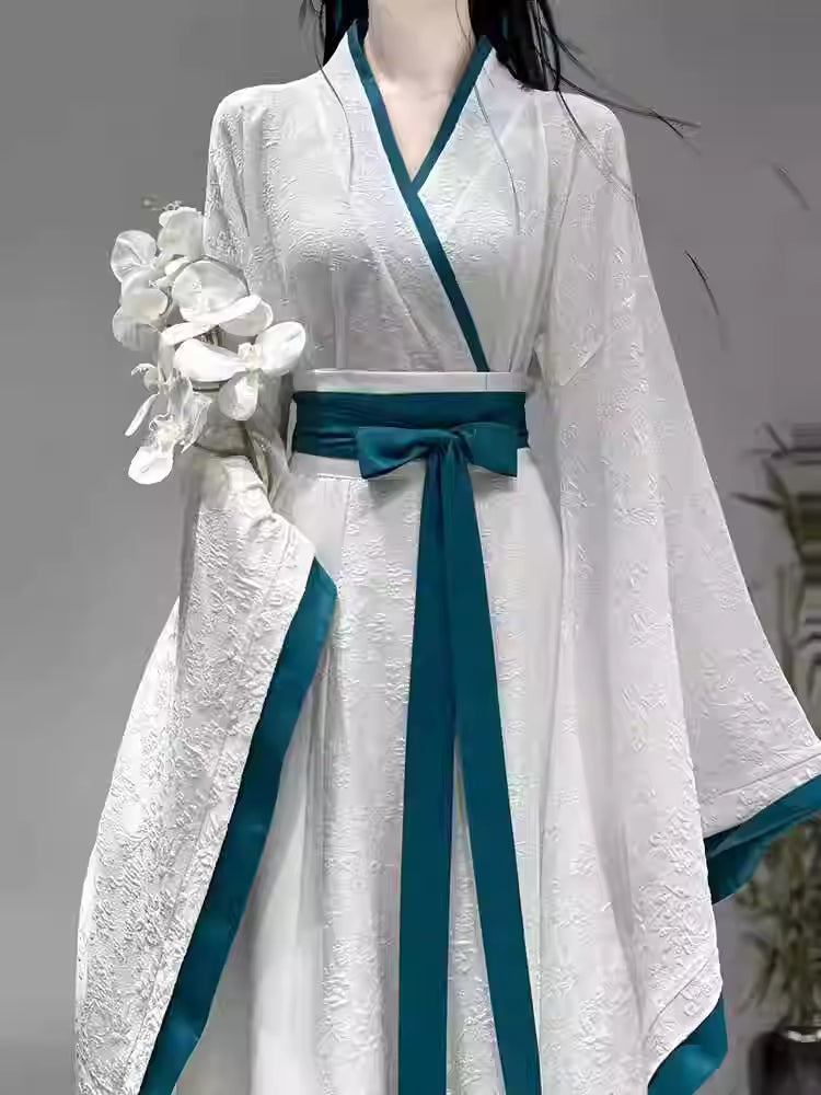Warring States Style cross-collar wide sleeves waist-length skirt