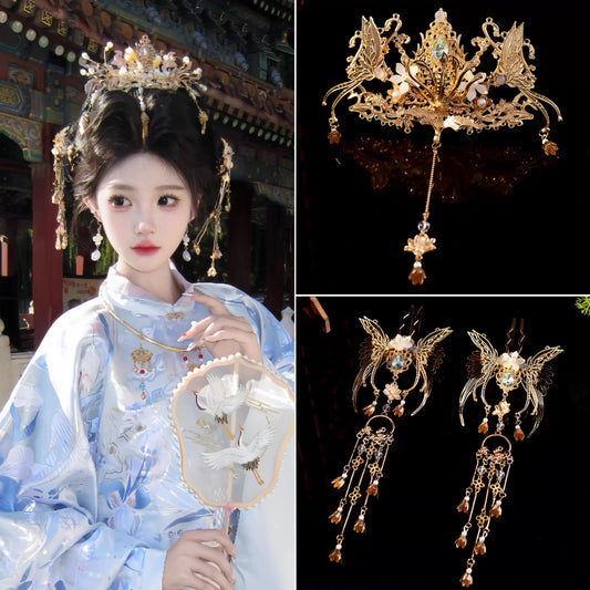 Handcrafted Phoenix Coronet Headpiece Set for Ming-style Hanfu