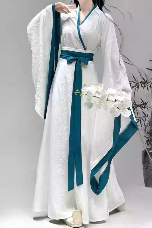 Warring States Style cross-collar wide sleeves waist-length skirt