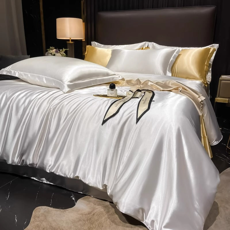 Pure Mulberry Silk 4-Piece Bedding Set, Double-Sided Silk Duvet Cover, Spring/Summer