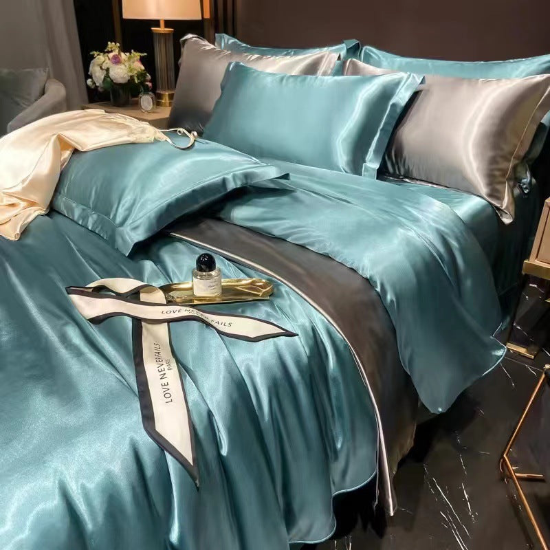Pure Mulberry Silk 4-Piece Bedding Set, Double-Sided Silk Duvet Cover, Spring/Summer