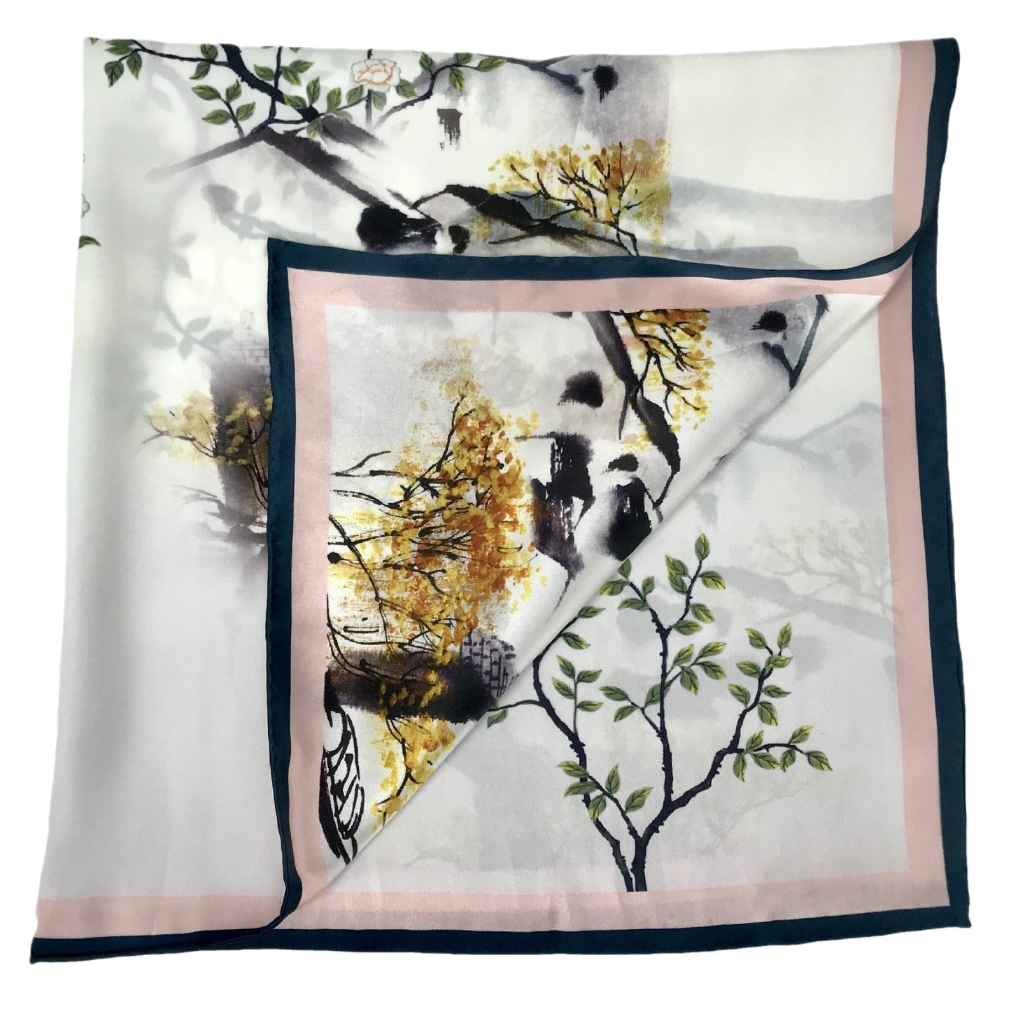 Luxury Chinese-inspired Silk Scarf - Autumn/Winter Cashmere-like Warmth with Artistic Floral Prints
