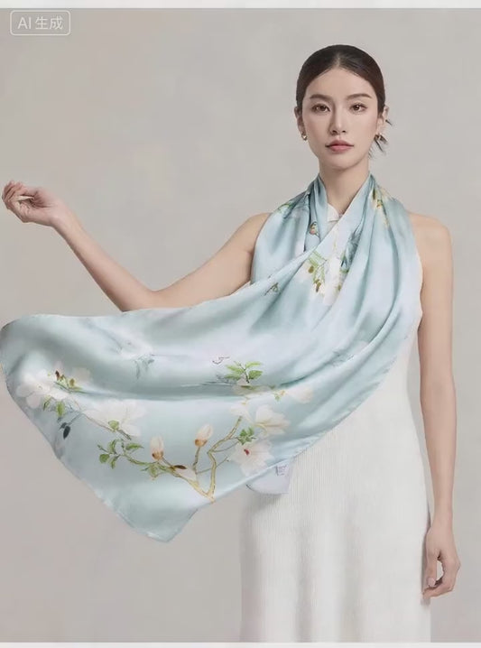 100% Mulberry Silk Scarf, 170*53cm Silk Scarf, 12 Momme-Smooth & delicate, lightweight & breathable